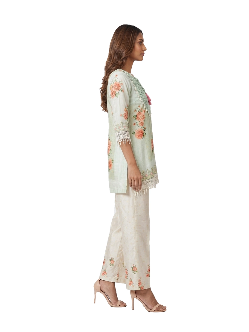Green Muslin Co Ord Set for Women