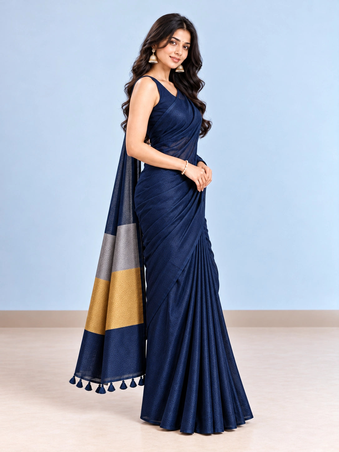 Elegant Woven Saree with Gold & Silver Border | Designer Saree for Women
