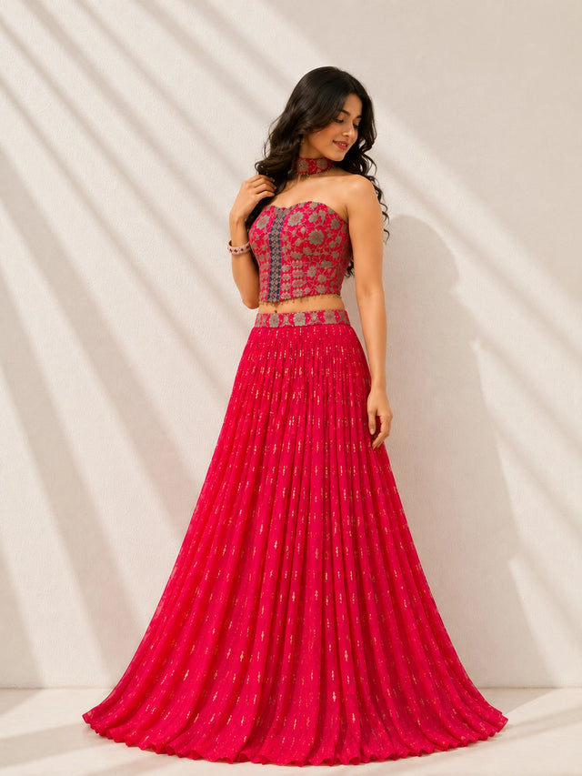 Rani Pink Designer Lehenga Set with Embroidered Blouse for Women