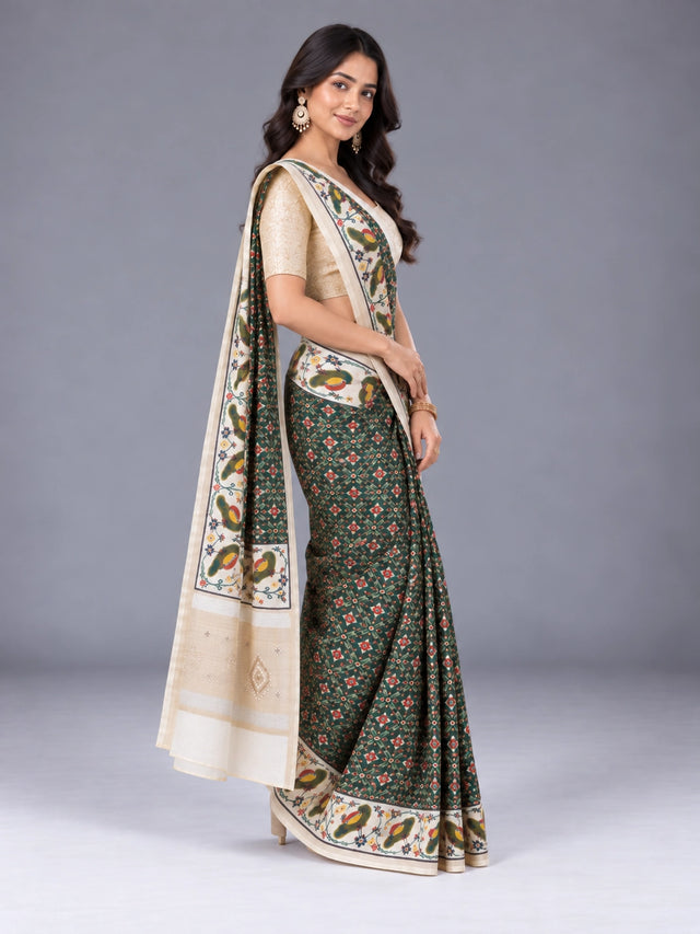 Exquisite Green Patola Saree with Gold Blouse from  Collection