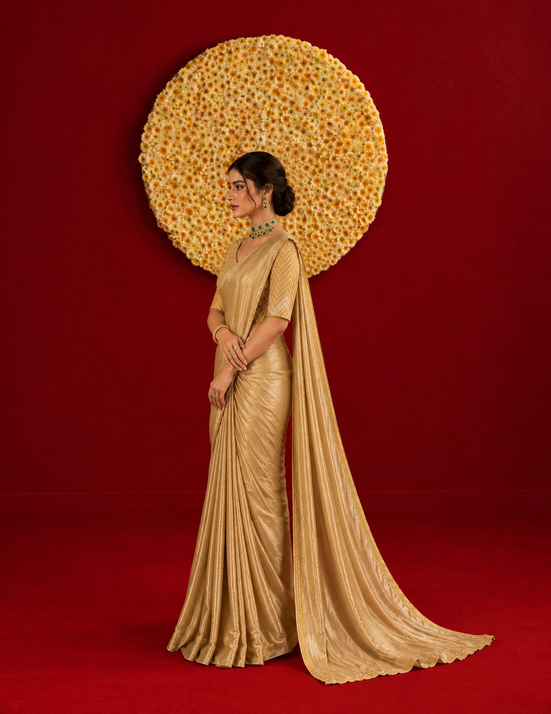 Designer Saree with Embroidered Border & Matching Blouse