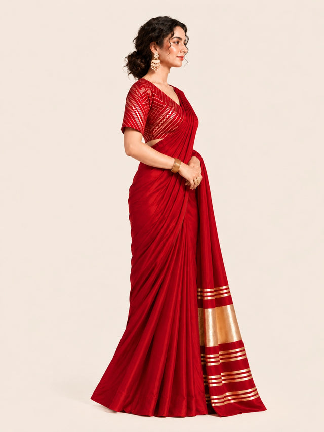 Designer Saree with Embroidered Border & Matching Blouse
