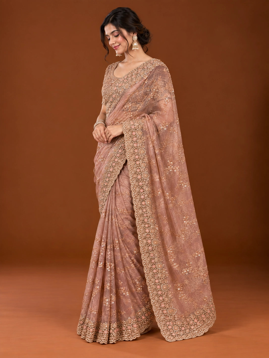 Elegant Pink S3 Embellished Saree for Women
