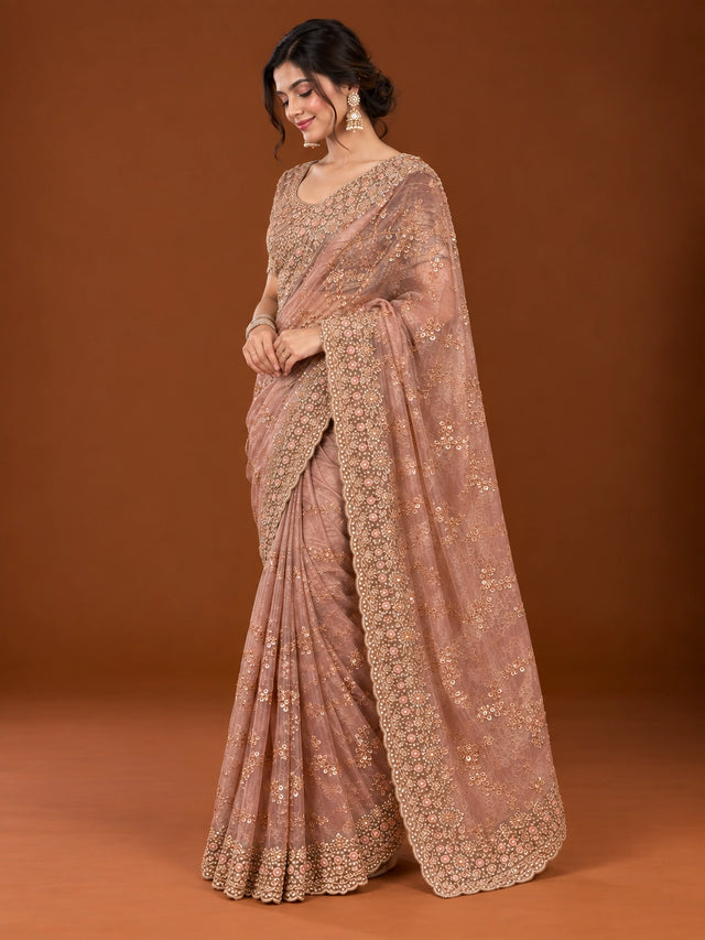 Elegant Pink S3 Embellished Saree for Women