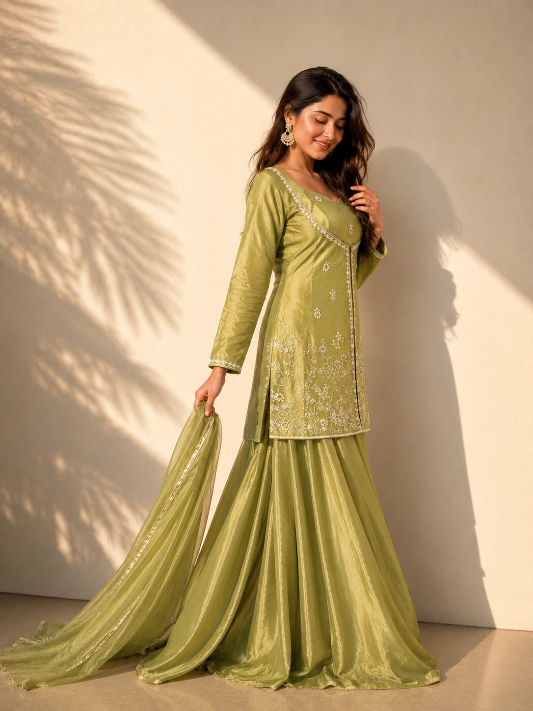 Mehendi Green Designer Sharara Suit for Women