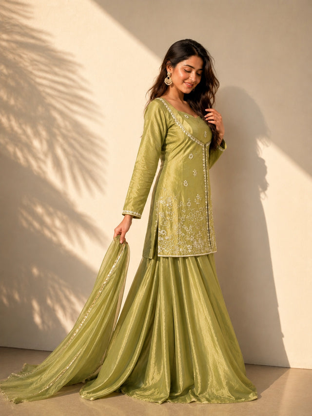 Mehendi Green Designer Sharara Suit for Women