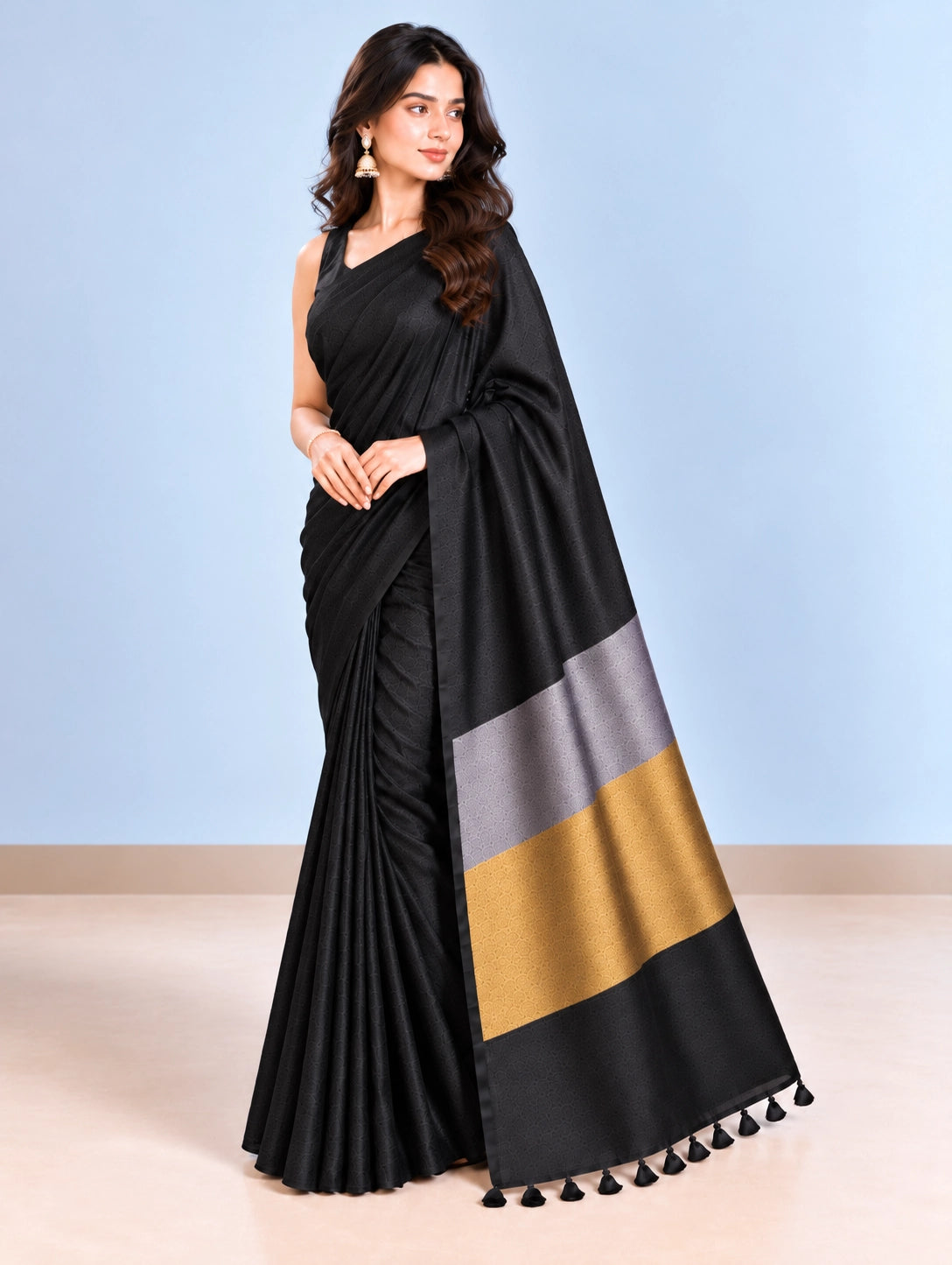 Elegant Woven Saree with Gold & Silver Border | Designer Saree for Women