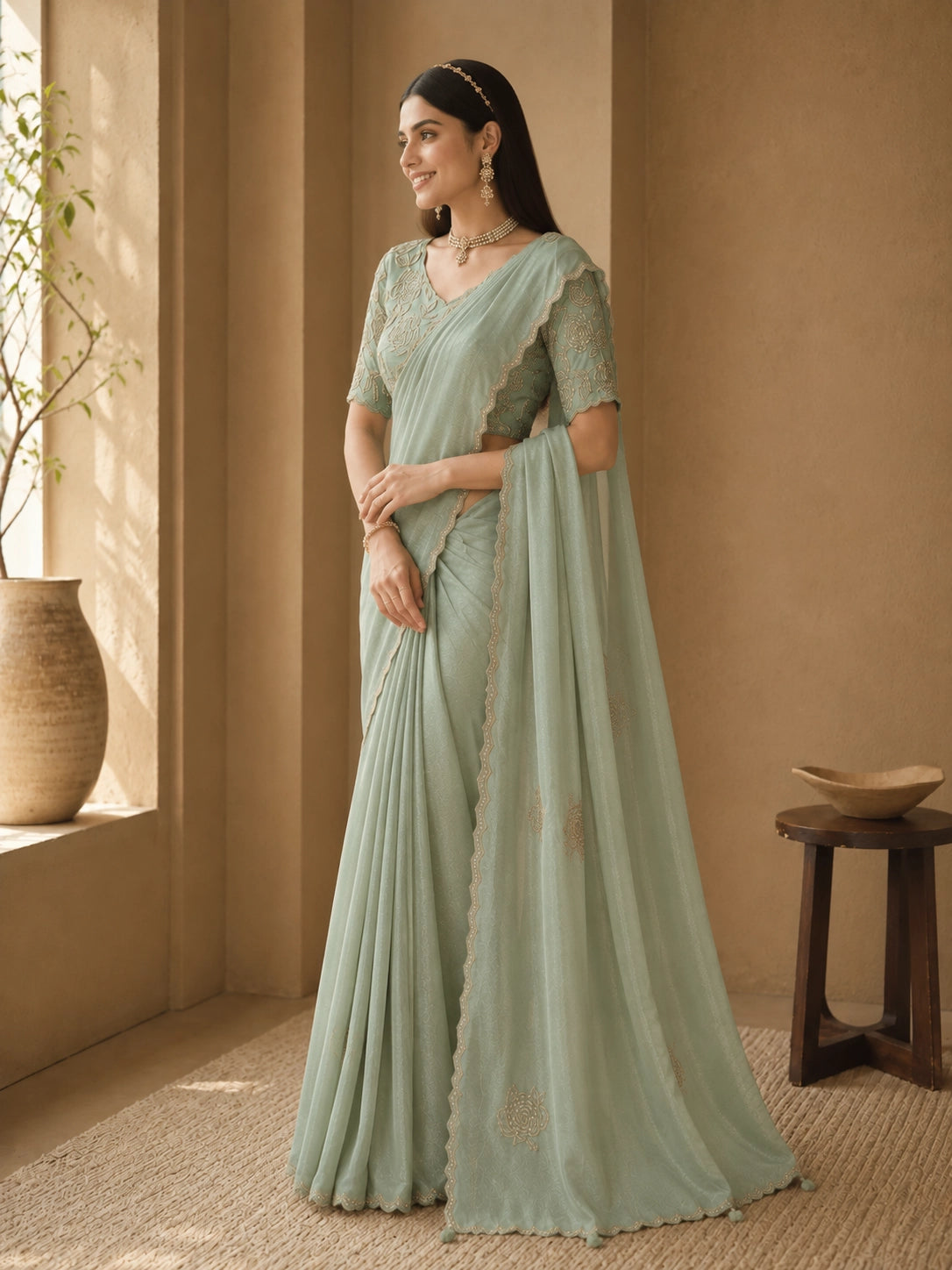 Sky Blue Embroidered Designer Saree with Sequins Work | Party & Wedding Wear Saree