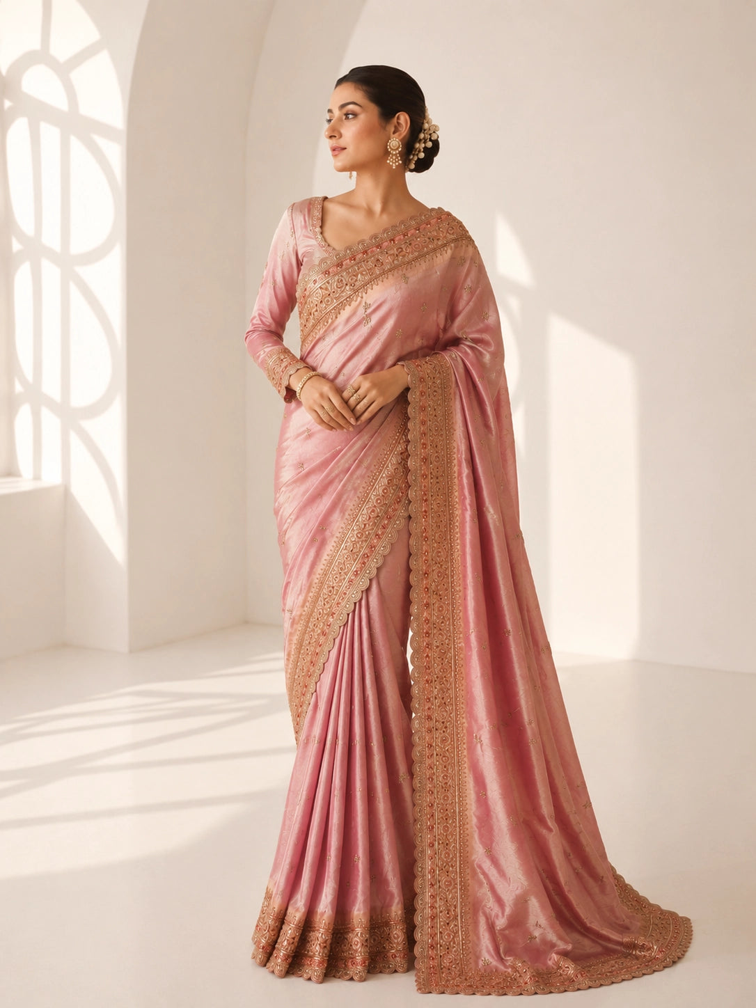 Designer Silk Saree with Embroidered Border | Wedding Wear