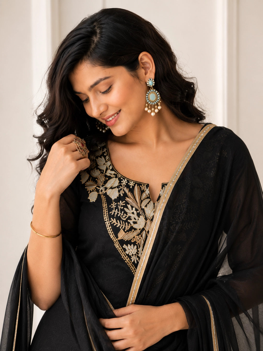 Black Embroidered Sharara Set with Dupatta for Women