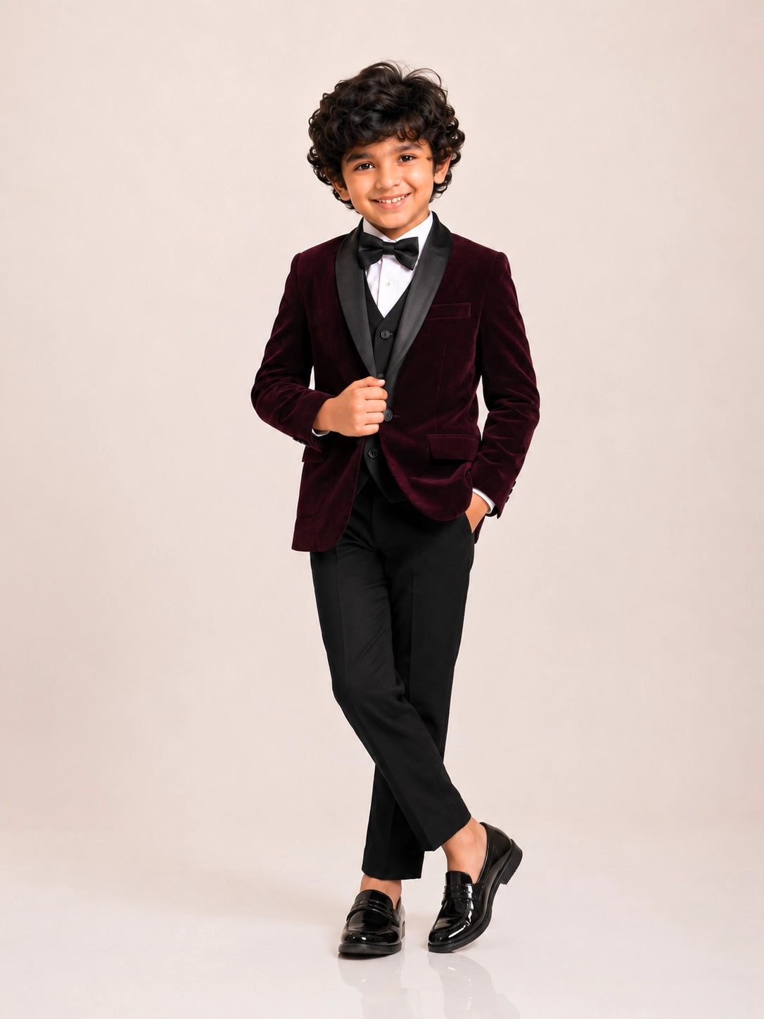 Boys Dark Purple Embroidered Waistcoat Suit