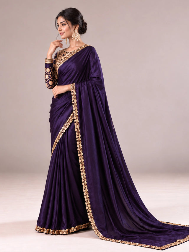 Elegant Designer Saree with Embroidered Border & Statement Blouse