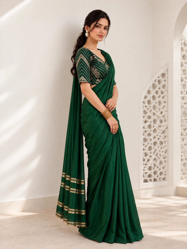 Elegant Green Silk Saree with Designer Blouse | Premium Party Wear Saree