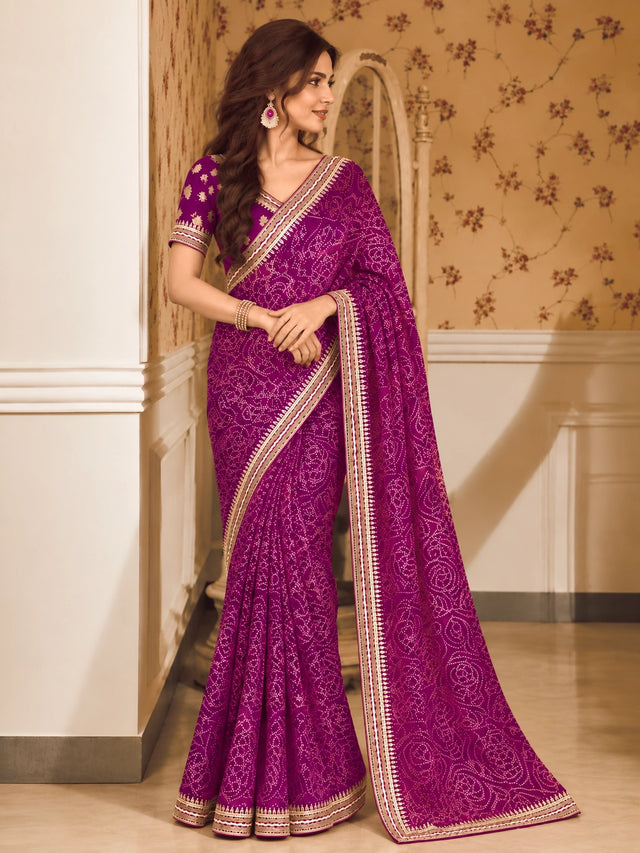 Vibrant Purple Bandhani Saree  for Women