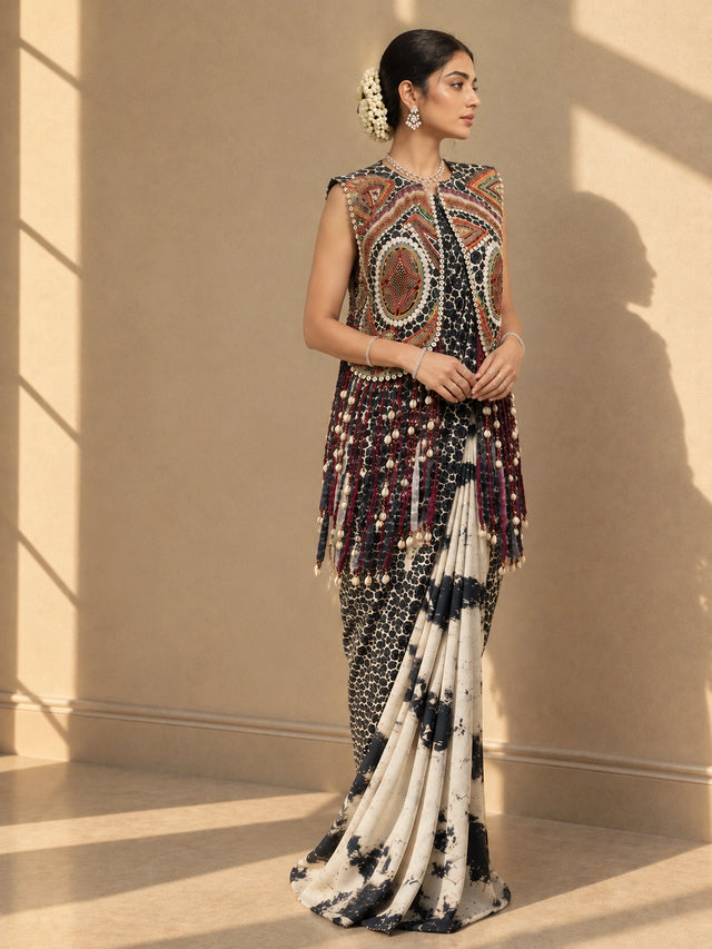 Elegant BlackSaree with Artisan Embellished Jacket
