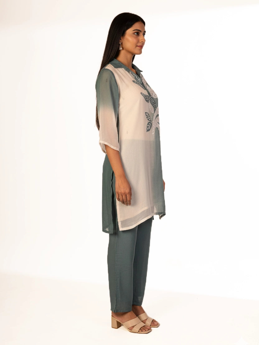 Mustard pink printed kurti set