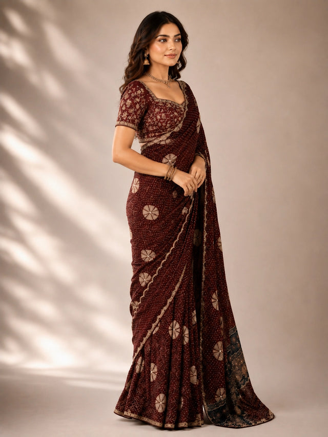 Elegant Maroon Bandhani Saree from  Collection