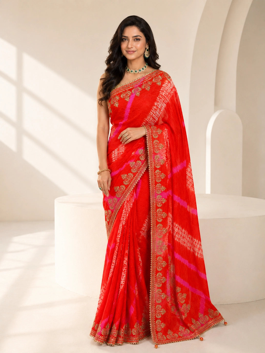 Orange Silk Saree with Embroidered Border | Festive & Wedding Wear