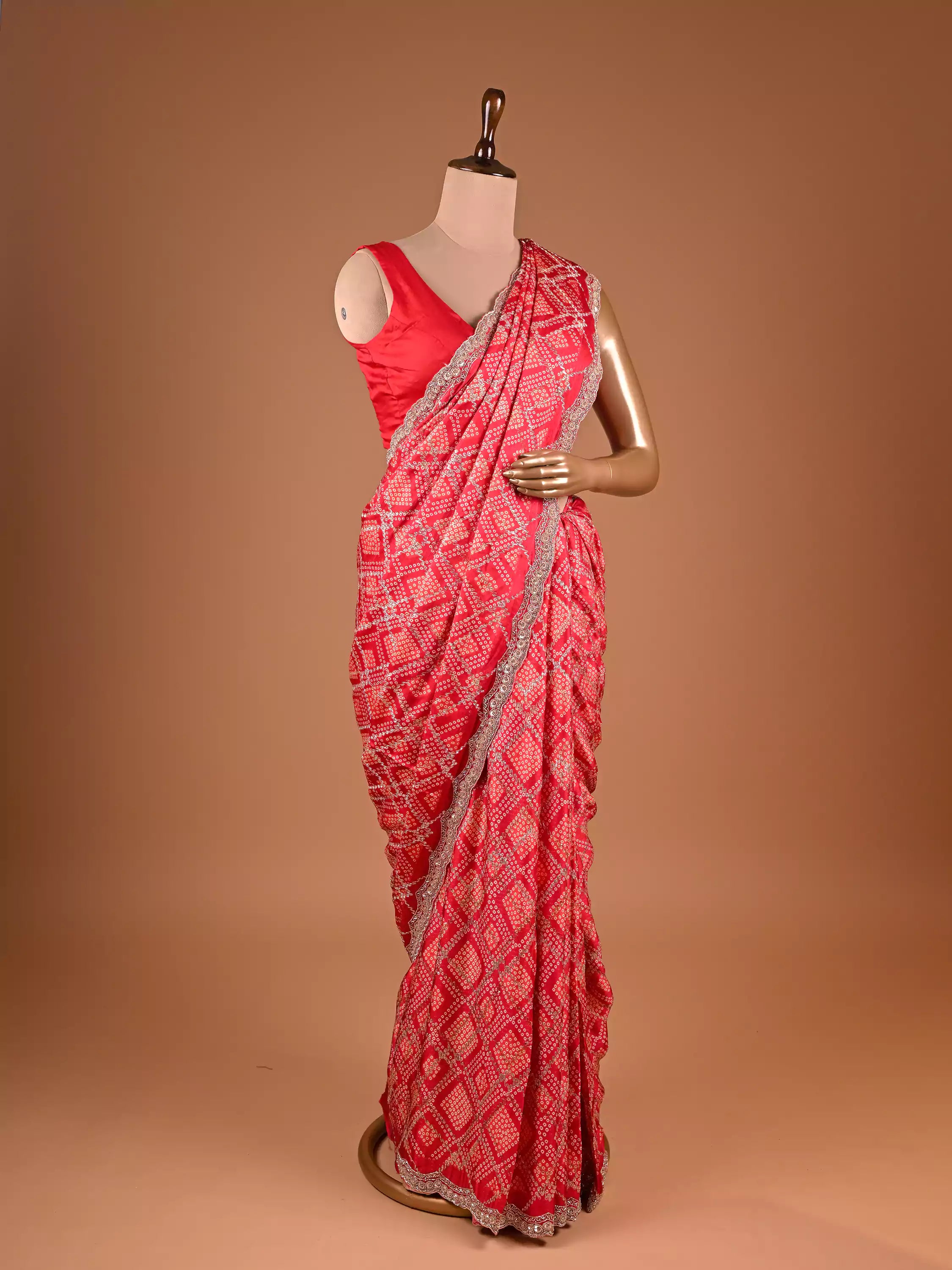 Red Saree with Sequin and Kardana Work