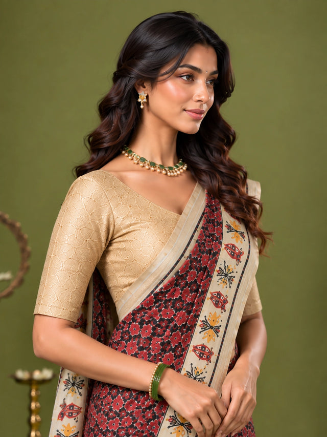 Elegant Purple Ikat Saree  with Golden Blouse