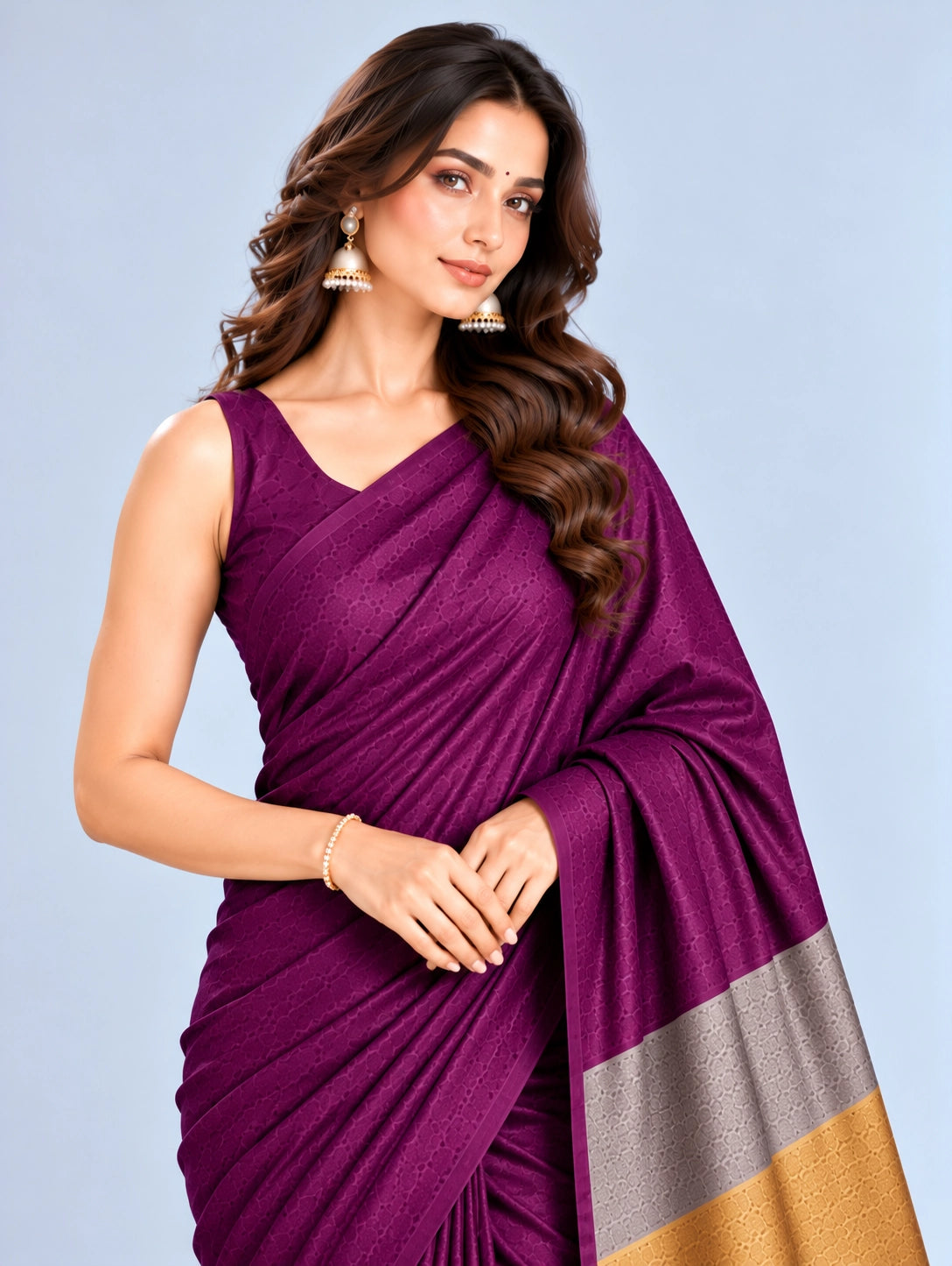 Elegant Woven Saree with Gold & Silver Border | Designer Saree for Women