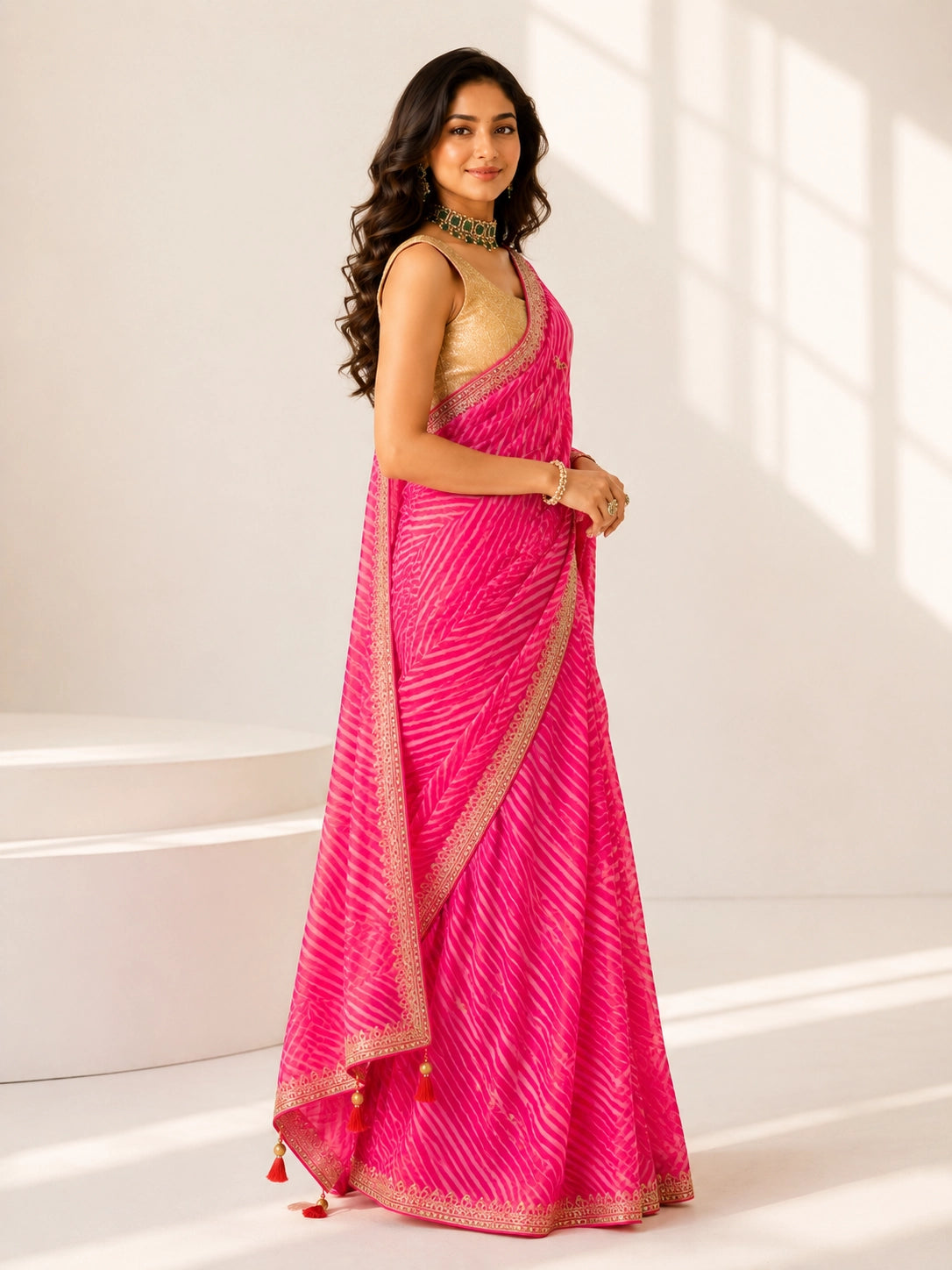 Rani Color Designer Silk Saree with Embroidered Border