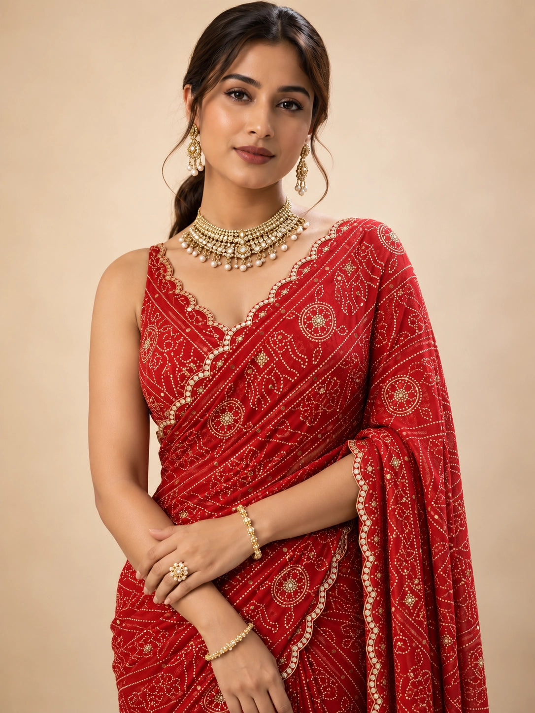 Elegant Red Bandhani Saree for Women -  Collection