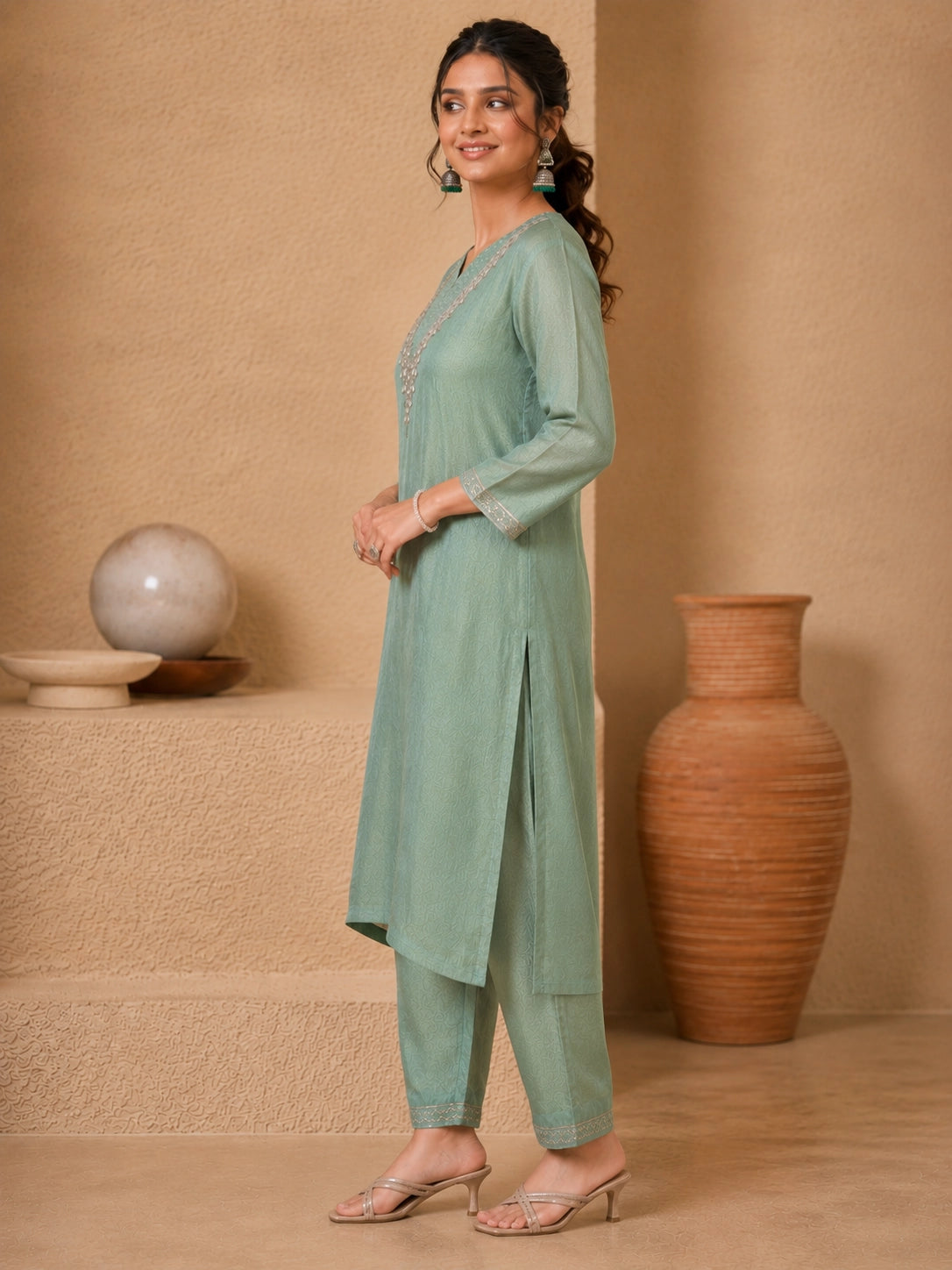 Elegant Green Embroidered Sharara