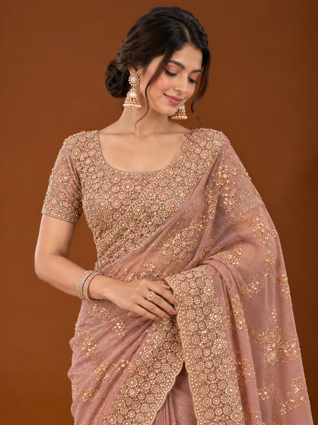 Elegant Pink S3 Embellished Saree for Women