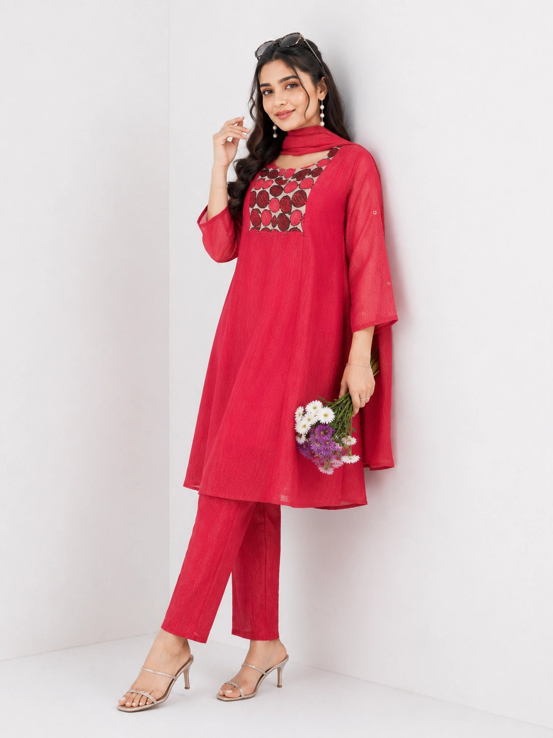 Elegant Rani Red Sharara with Geometric Print