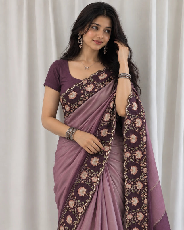 Exquisite Wine  Embroidered Saree