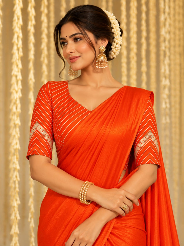 Elegant Orange Silk Saree with Designer Blouse | Premium Party Wear Saree