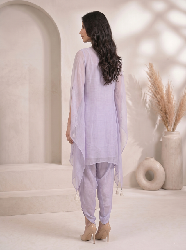 Elegant Purple Embroidered Kaftan and Dhoti Pants Set