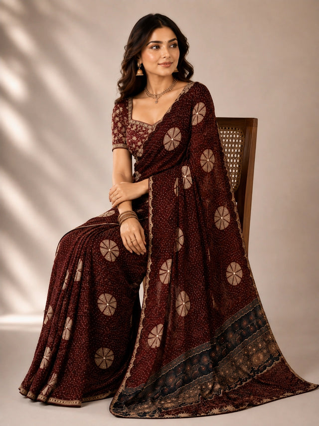 Elegant Maroon Bandhani Saree from  Collection