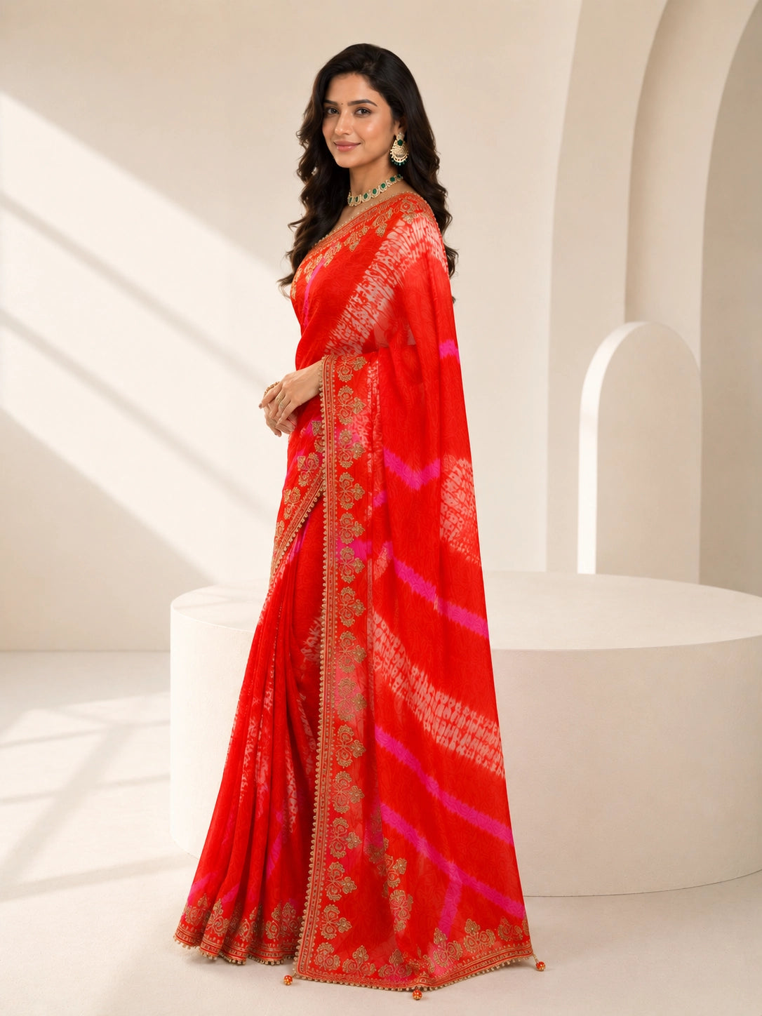 Orange Silk Saree with Embroidered Border | Festive & Wedding Wear