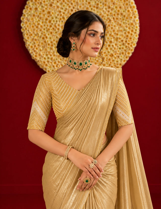 Elegant Gold Silk Saree with Designer Blouse | Premium Party Wear Saree