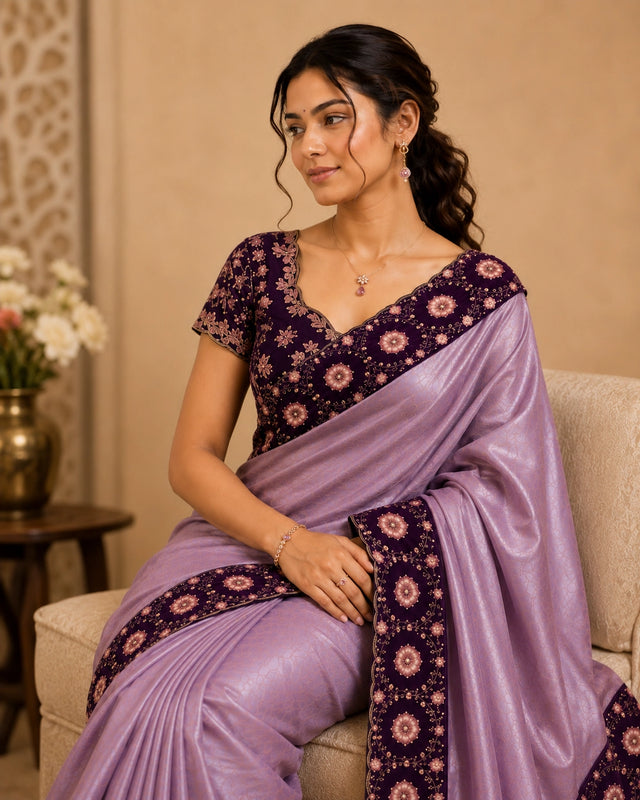 Exquisite Wine  Embroidered Saree