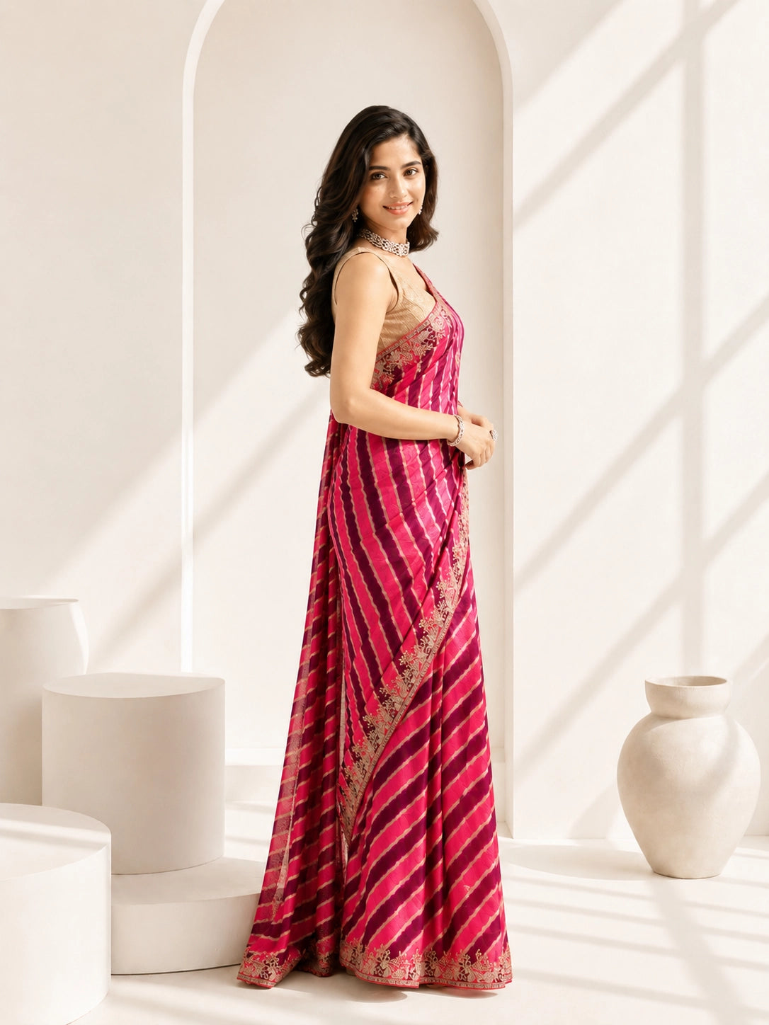 Rani Color Silk Saree with Embroidered Border | Festive & Wedding Wear
