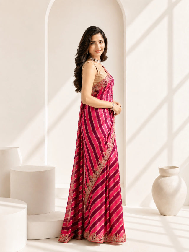Rani Color Silk Saree with Embroidered Border | Festive & Wedding Wear