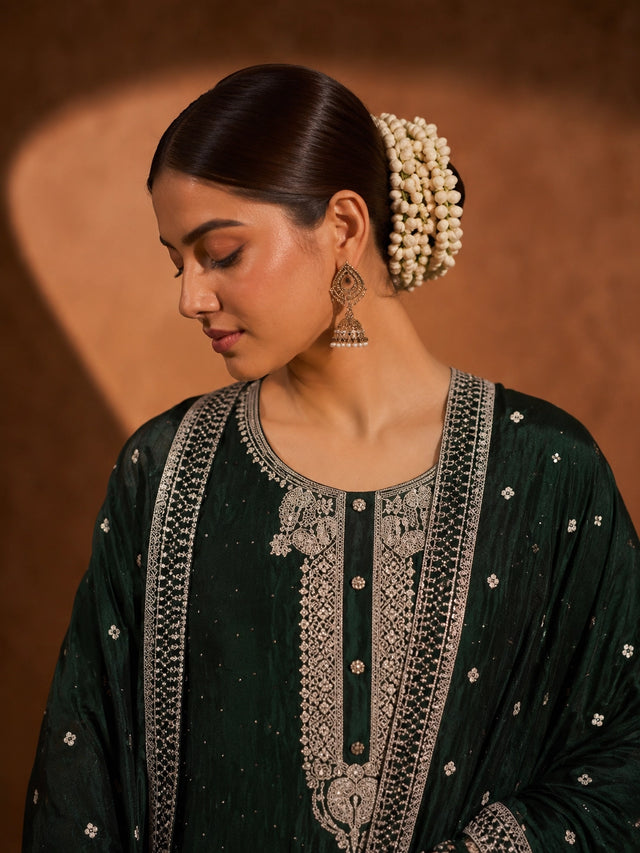 Elegant Emerald Green Embroidered Anarkali Suit Set