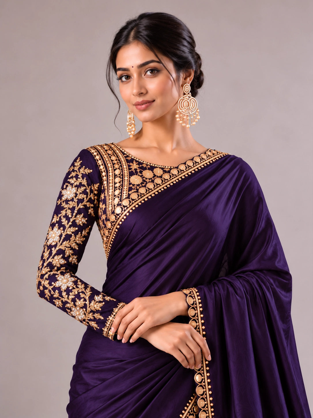 Elegant Designer Saree with Embroidered Border & Statement Blouse