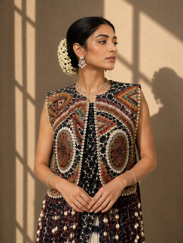 Elegant BlackSaree with Artisan Embellished Jacket