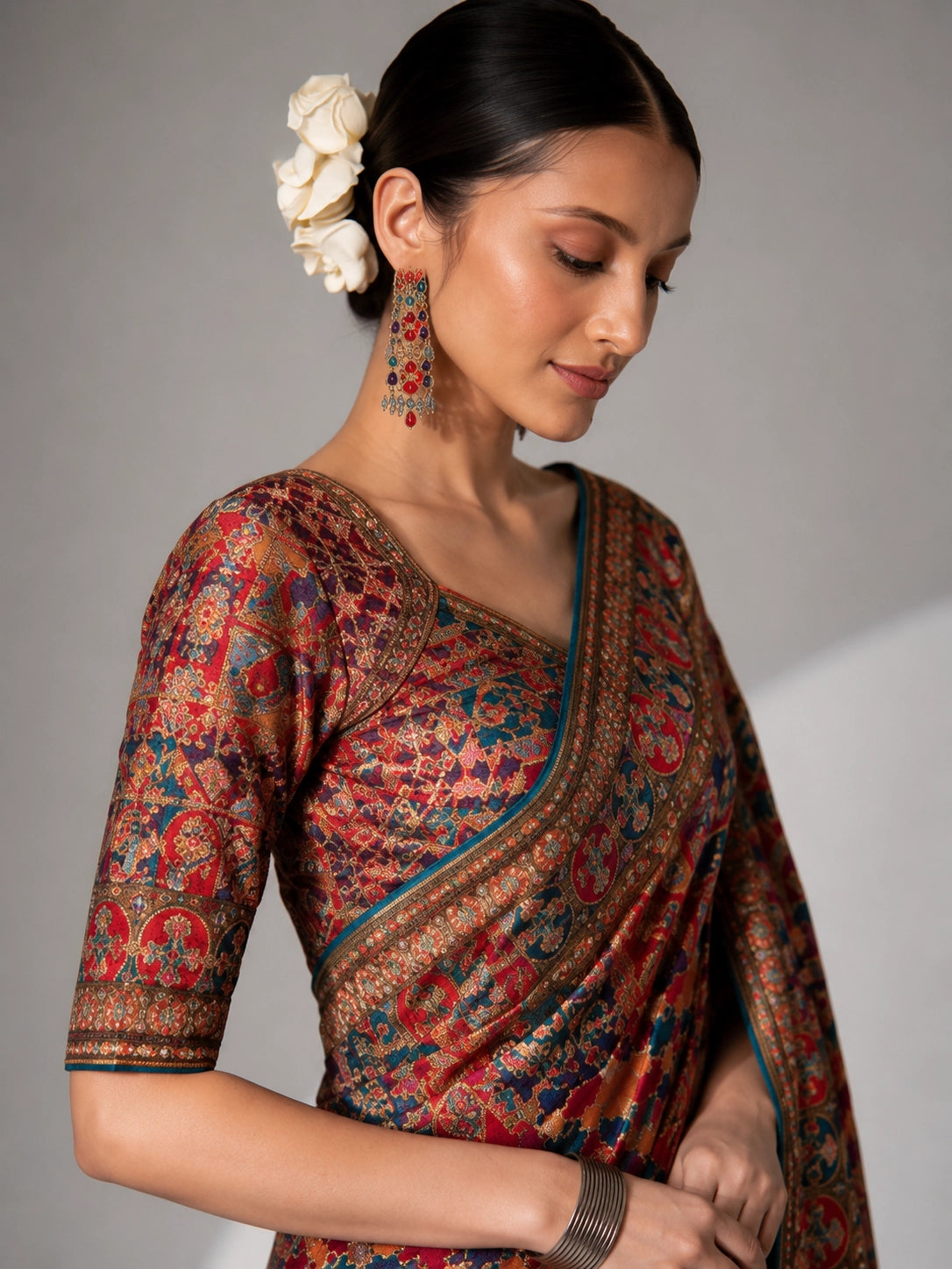 Elegant Purple Printed Silk Saree with Intricate Border | Festive & Wedding Wear