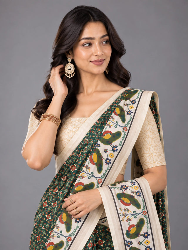 Exquisite Green Patola Saree with Gold Blouse from  Collection