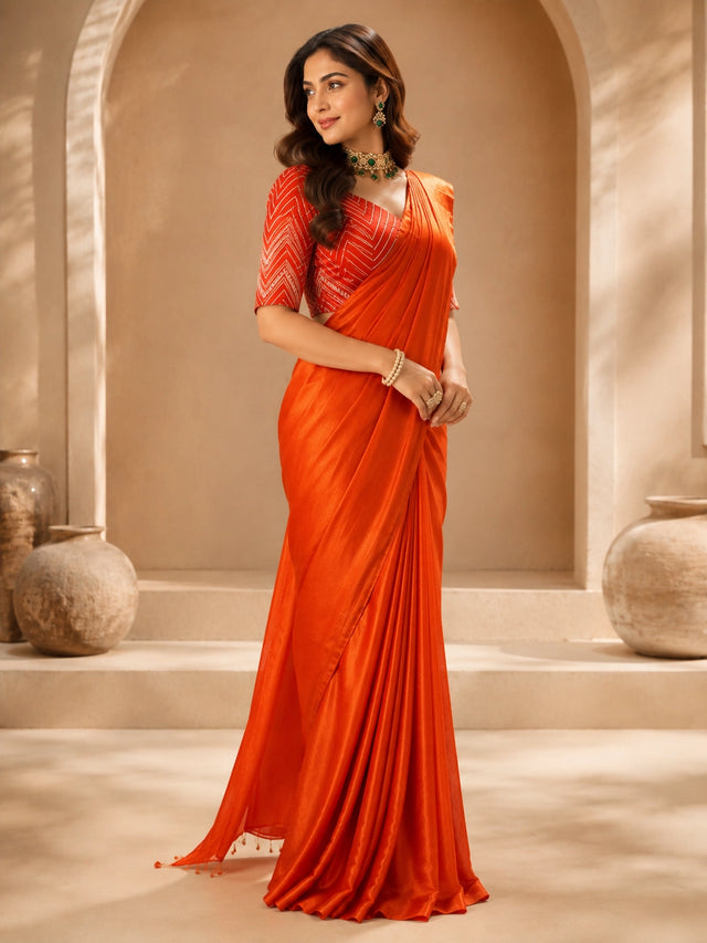 Elegant Orange Silk Saree with Designer Blouse | Premium Party Wear Saree