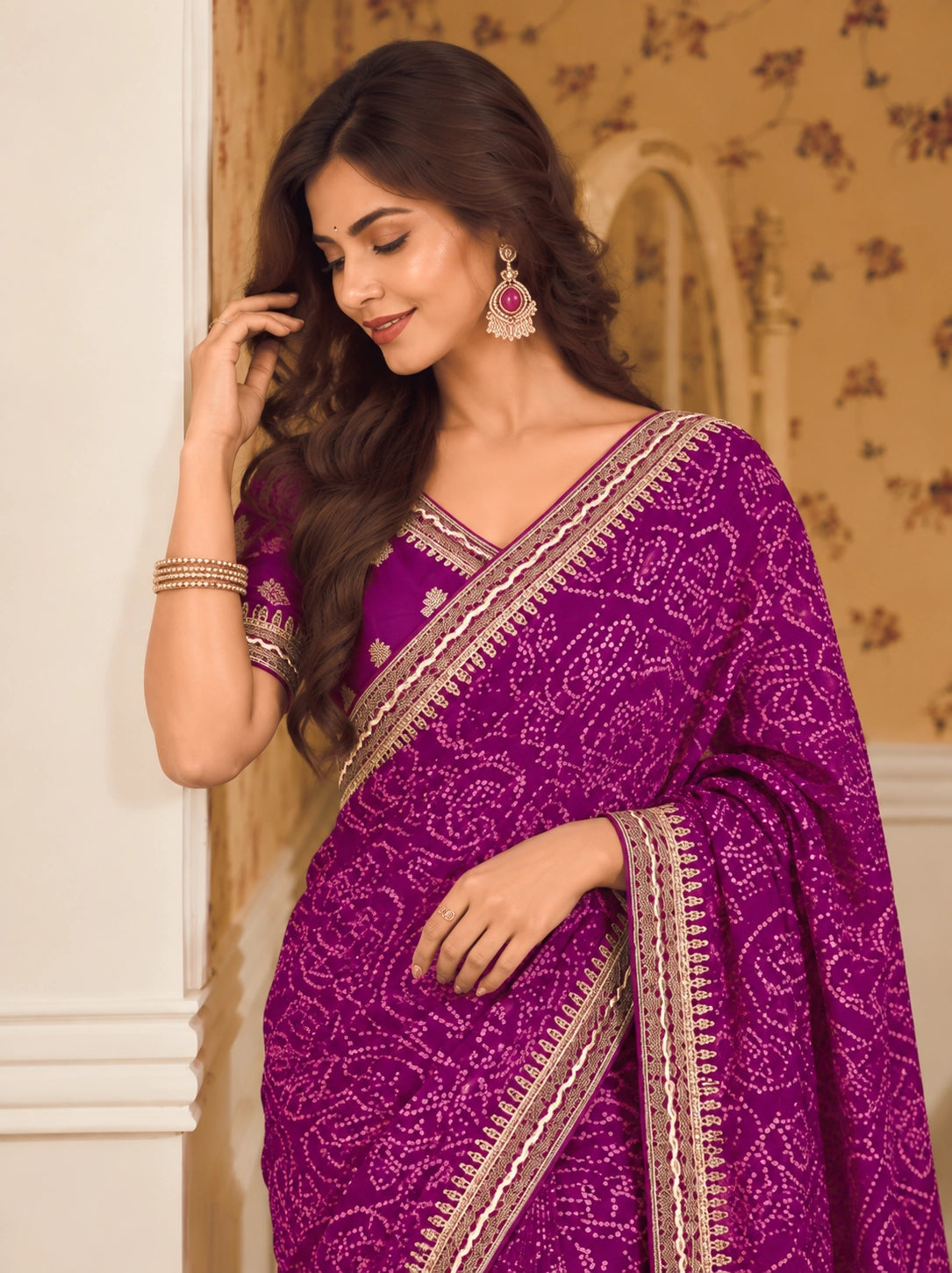Vibrant Purple Bandhani Saree  for Women