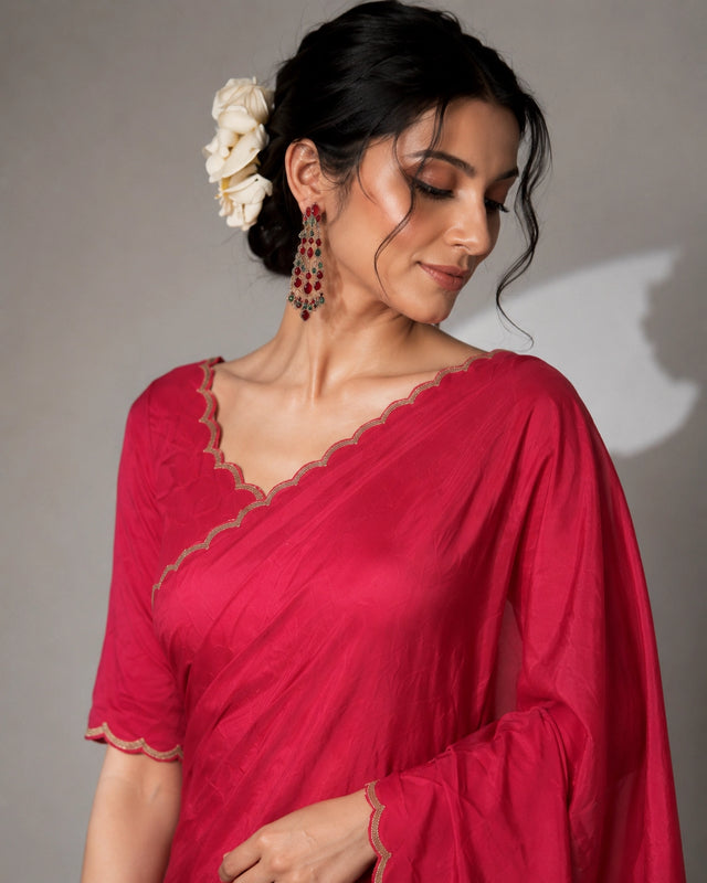Rani Designer Saree with Floral Printed Pallu & Elegant Border