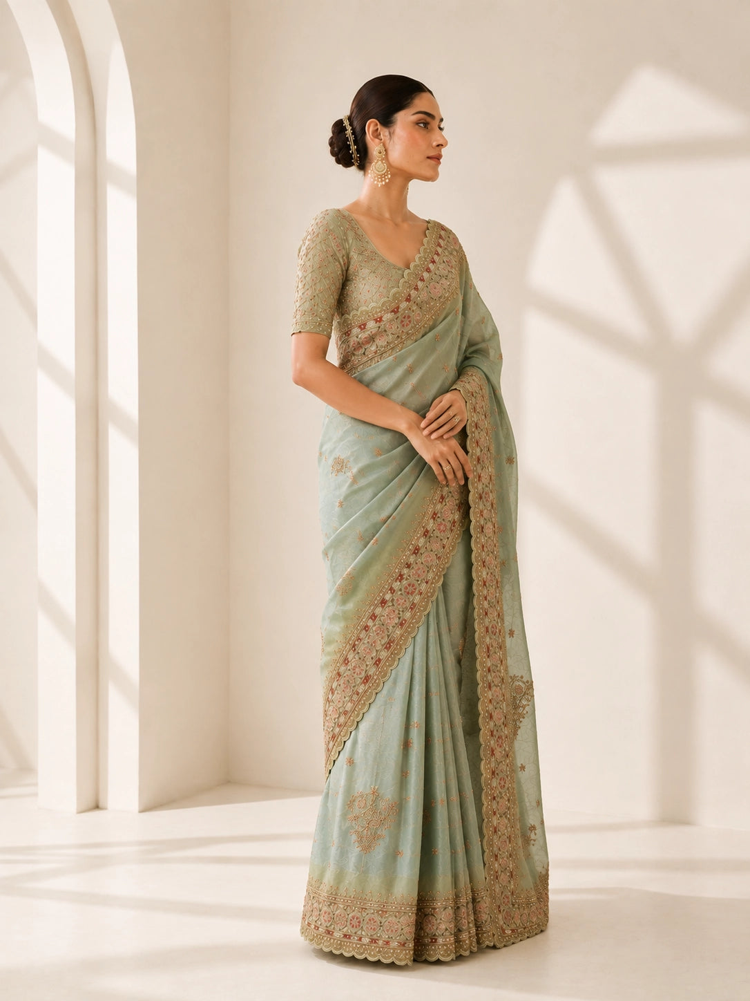 Designer Silk Saree with Embroidered Border | Wedding Wear