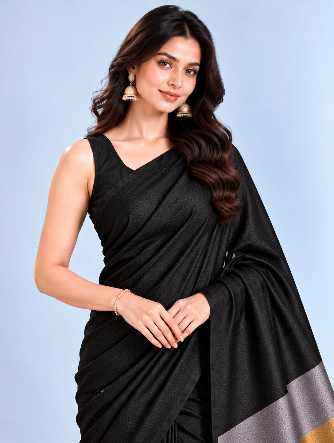 Elegant Woven Saree with Gold & Silver Border | Designer Saree for Women