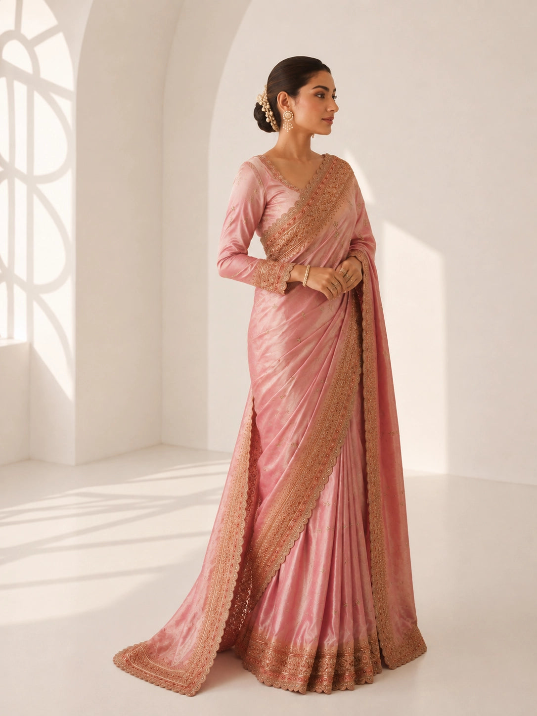 Designer Silk Saree with Embroidered Border | Wedding Wear
